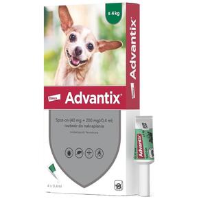 Krople na pchły i kleszcze ELANCO Advantix Spot-on Bardzo małe psy (do 4 kg) 4 x 0.4 ml